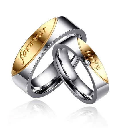 Uloveido A Pair of Titanium Gold Forever Love Matching Double Couples Promise Rings 6mm Men and 5mm Women Wedding Bands Set (Men8-Women6)
