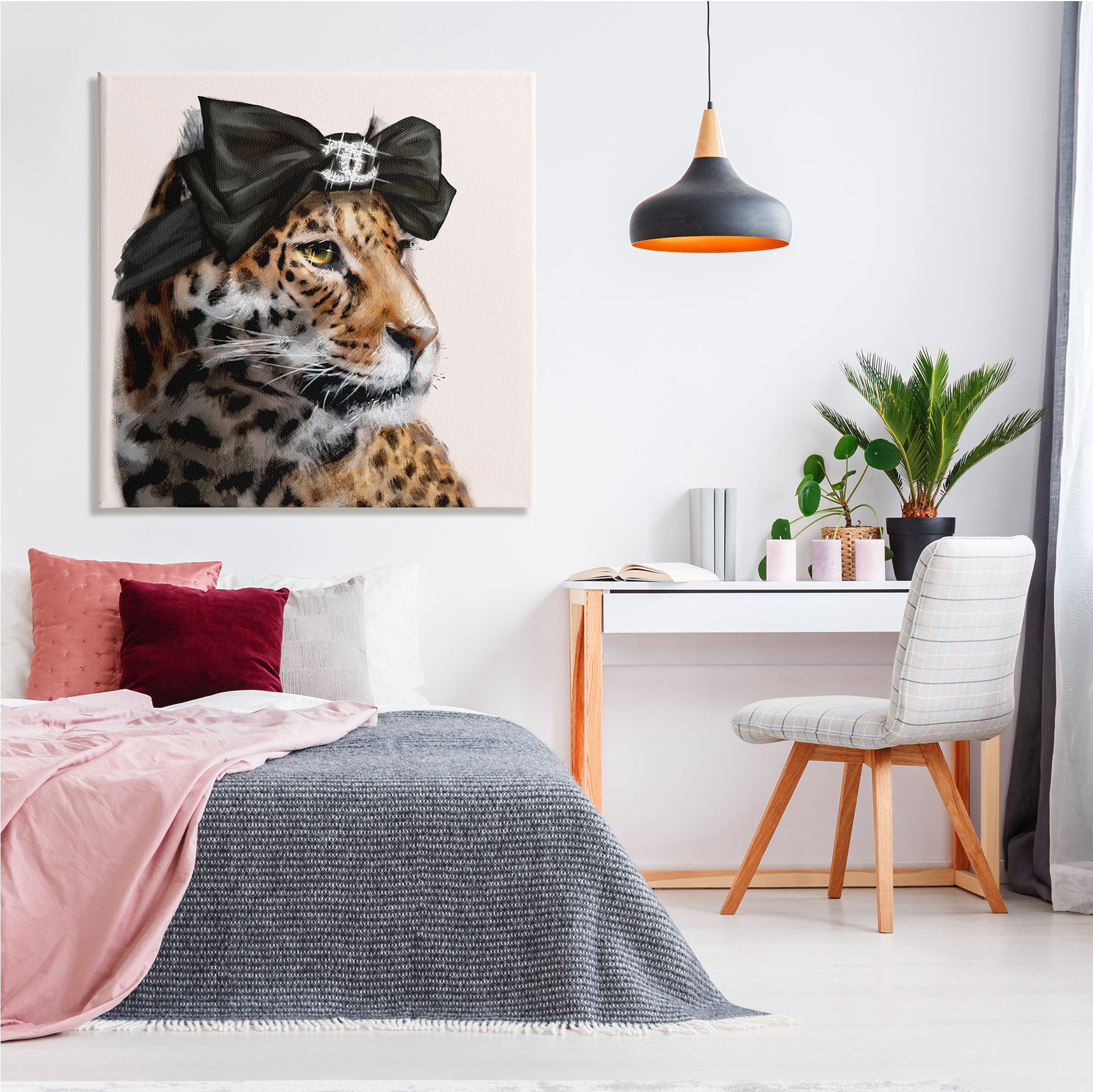 Fashion Leopard Chic Animal Black Bow Glam 36 in x 36 in Painting Canvas Art Print, by Stupell Home Décor