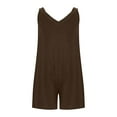 thumbnail image 6 of HaiMao Slim Ropers for Women Clearance Summer Casual Solid Spaghetti Strap Short Overalls V Neck Beach Jumpsuit Brown L(L), 6 of 9