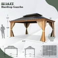 thumbnail image 3 of Erommy Outdoor Galvanized Steel Roof Gazebo Pergola w Wooden Coated Alumninum Frame, Privacy Curtains and Nettings Include Rain Gutter 12' x 16', 3 of 5