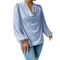 thumbnail image 4 of STARVNC Women Draped Neck Long Sleeve Chiffon Blouse, 4 of 7