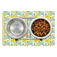 thumbnail image 1 of Yellow and Blue Pet Mat for Food and Water, Daisies and Shamrock Flowers with Hand Drawn Style Hearts and Ladybugs, Non-Slip Rubber Mat for Dogs and Cats, 18" X 12", by Ambesonne, 1 of 2