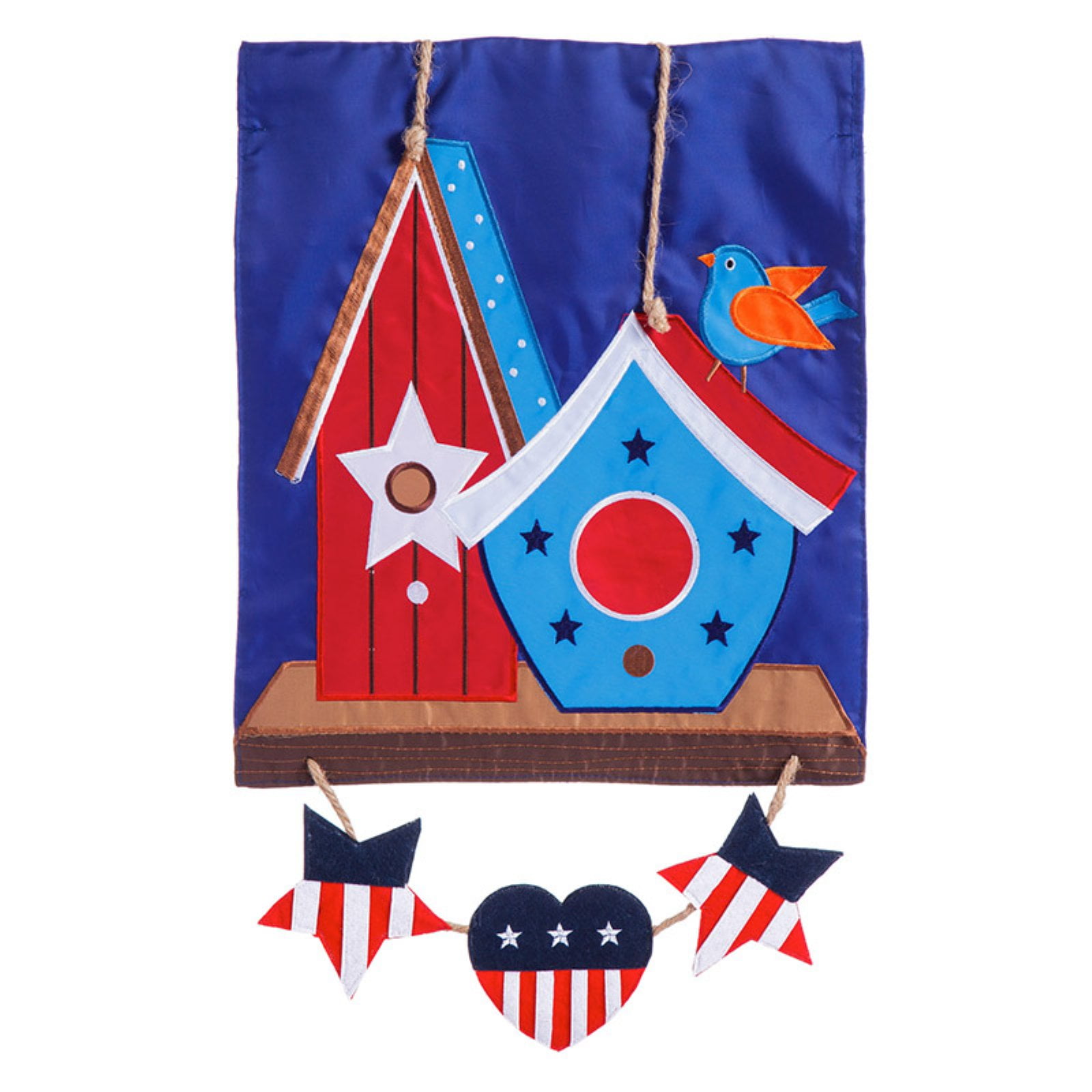 Evergreen Flag Rustic Patriotic Birdhouse Garden Flag