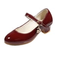 thumbnail image 2 of Krdevn Mary Jane Heel Shoes Rhinestone Buckle Decorative Bow Round Toe Buckle Strap Dress Shoes (Little Girls, Big Girls),11-11.5 Years, 2 of 7