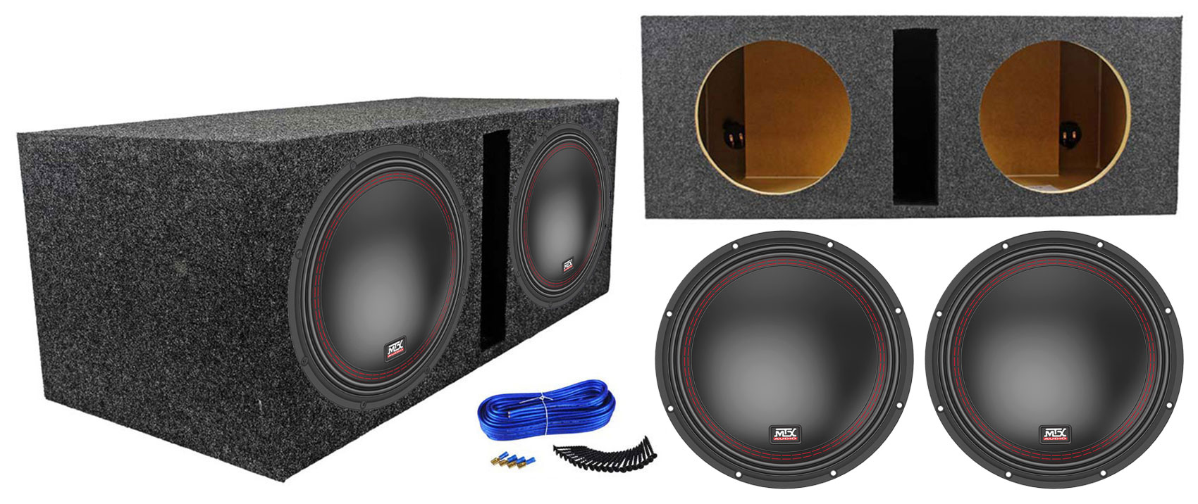 (2) MTX 551022 10" 1600 Watt DVC 2ohm Car Subwoofers+Vented Sub Box
