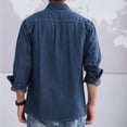 thumbnail image 4 of Rigardu shirts for men Men Long Sleeve Autumn Winter Casual Denim Shirts Fashion Top Blouse Shirts mens shirts Dark blue + L, 4 of 7