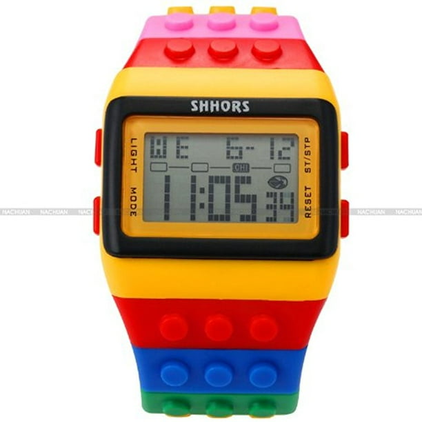 SHHORS LCD Digital Alarm Lady Men Block Constructor Stopwatch