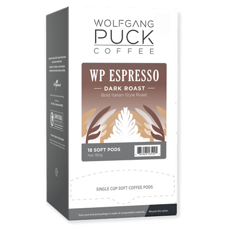 Wolfgang Puck Coffee Soft Pods, Espresso Blend, 18 count (Pack of 1)