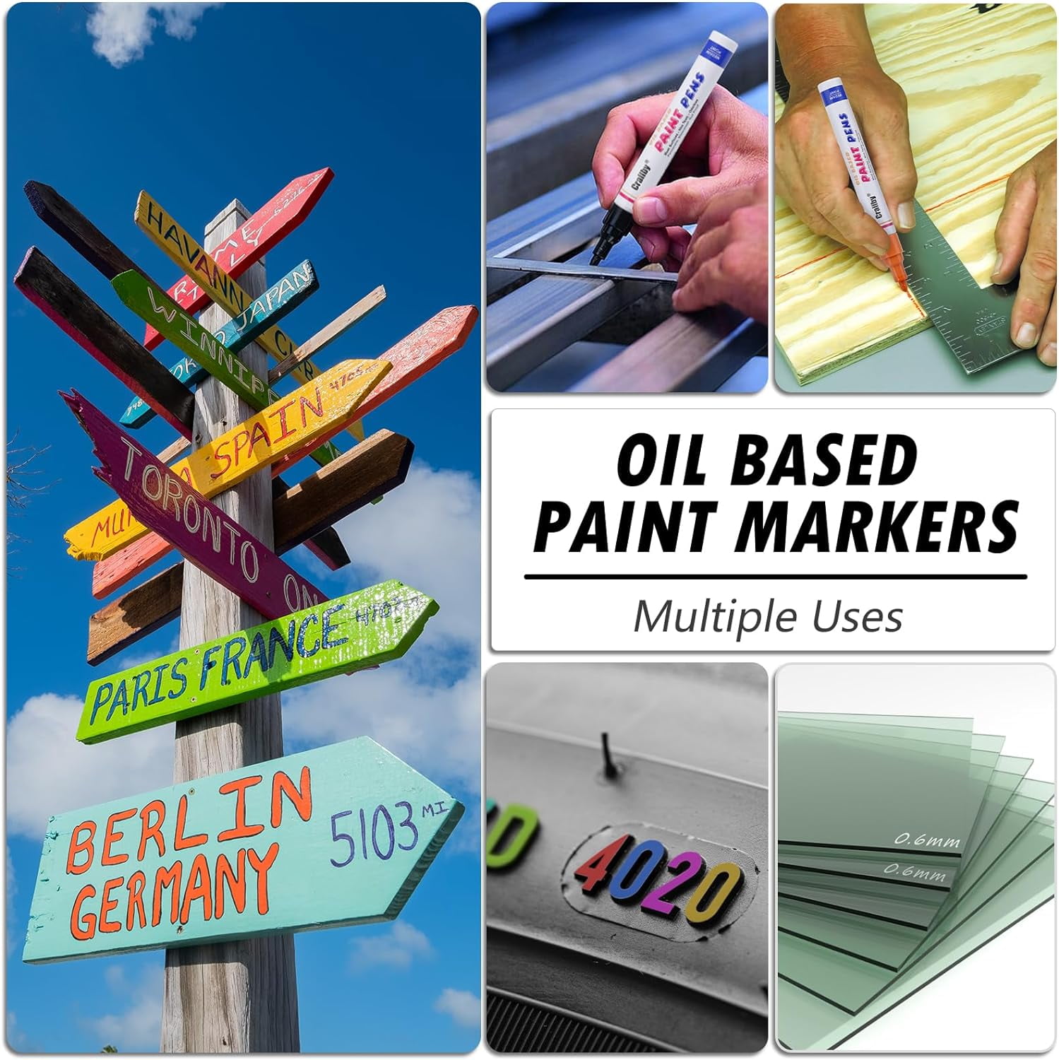 Black Paint Markers, 12 Pack Oil-Based Waterproof Quick Dry Permanent Paint Pen Set for Rocks Painting, Wood, Fabric, Plastic, Canvas, Glass, Mugs, Metal, Tire, Stone, DIY Craft
