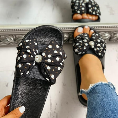 

JNGSA Womens House Slippers Dearfoam Slippers New Large Size Bow Sandals Bright Diamond Slippers Large Size Polka Dot Slipper Slippers For Women Indoor