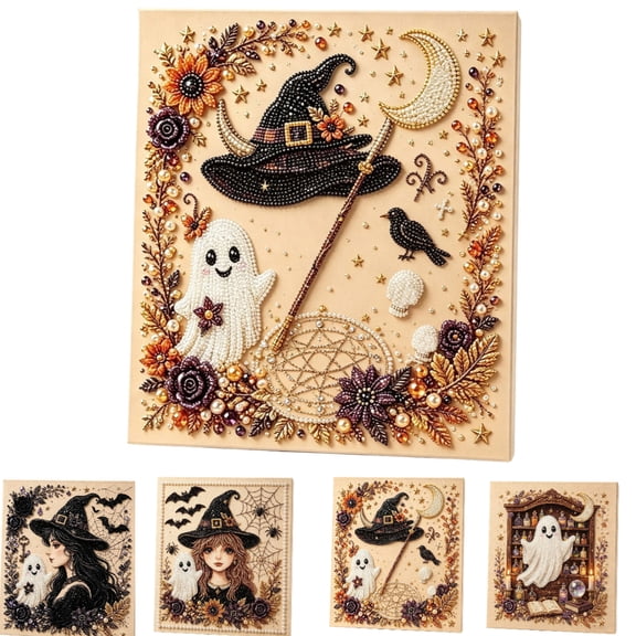 Diamond Art Kits for Adults 8x8", 3D Pearl Diamond Art Witch's Hat DIY Kit for Beginner, Framed Halloween Diamond Art for Wall Decor, Halloween Gift