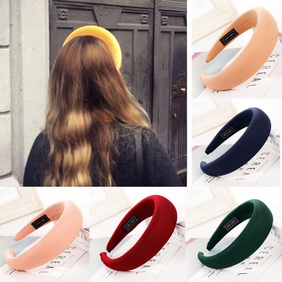 Siminsem Women Velvet Sponge Padded Headband Non Slip Elastic Hair Hoop for Washing Face – Soft Wide Solid Black Hairbands for Women Cute Daily Hair Accessories, Green, One Size