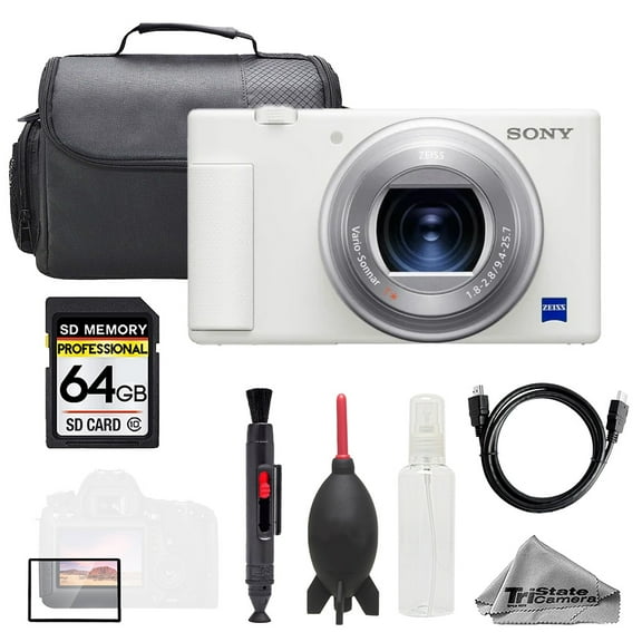 Sony ZV-1 II Digital Camera (White)    64GB   Bag  Screen Protector- Basic Kit