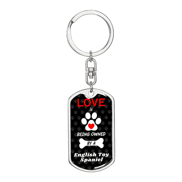 English Toy Spaniel Stainless Steel or 18k Gold Premium Swivel Dog Tag Keychain