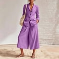 thumbnail image 2 of 2 Piece Sets for Women,Linen Blazer and Pants Matching Set for Women Dressy Casual Work Jackets with Wide Leg Capris 2 Piece Business Outfits, 2 of 9