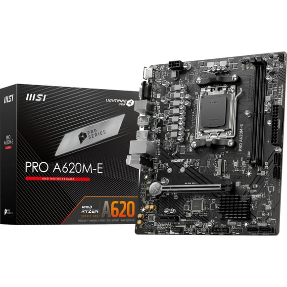 MSI PRO A620M-E ProSeries Motherboard (AMD 9000/8000/7000 Series Processors, AM5, DDR5, PCIe 4.0, SATA 6Gb/s, M.2, USB 3.2 Gen 1, DVI/HDMI, mATX)