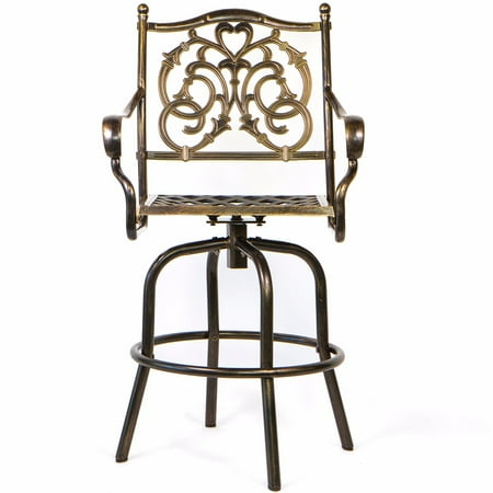 Aluminum Bar Chairs XtremepowerUS Barton Cast Aluminum Swivel Dining Chair Patio BarStool, Antique Copper Design ()