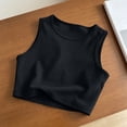 thumbnail image 5 of Htigea Crop Tank Top for Women Sleeveless Round Neck Tanks Solid Color Summer Fitted Short Tees Black XL, 5 of 7