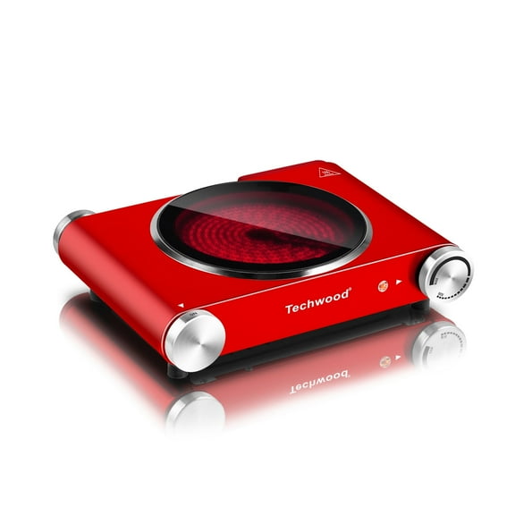 Techwood Portable Cooktop Mini Burner Stove with Thermostat, Infrared Ceramic Single Hot Plate (Red)