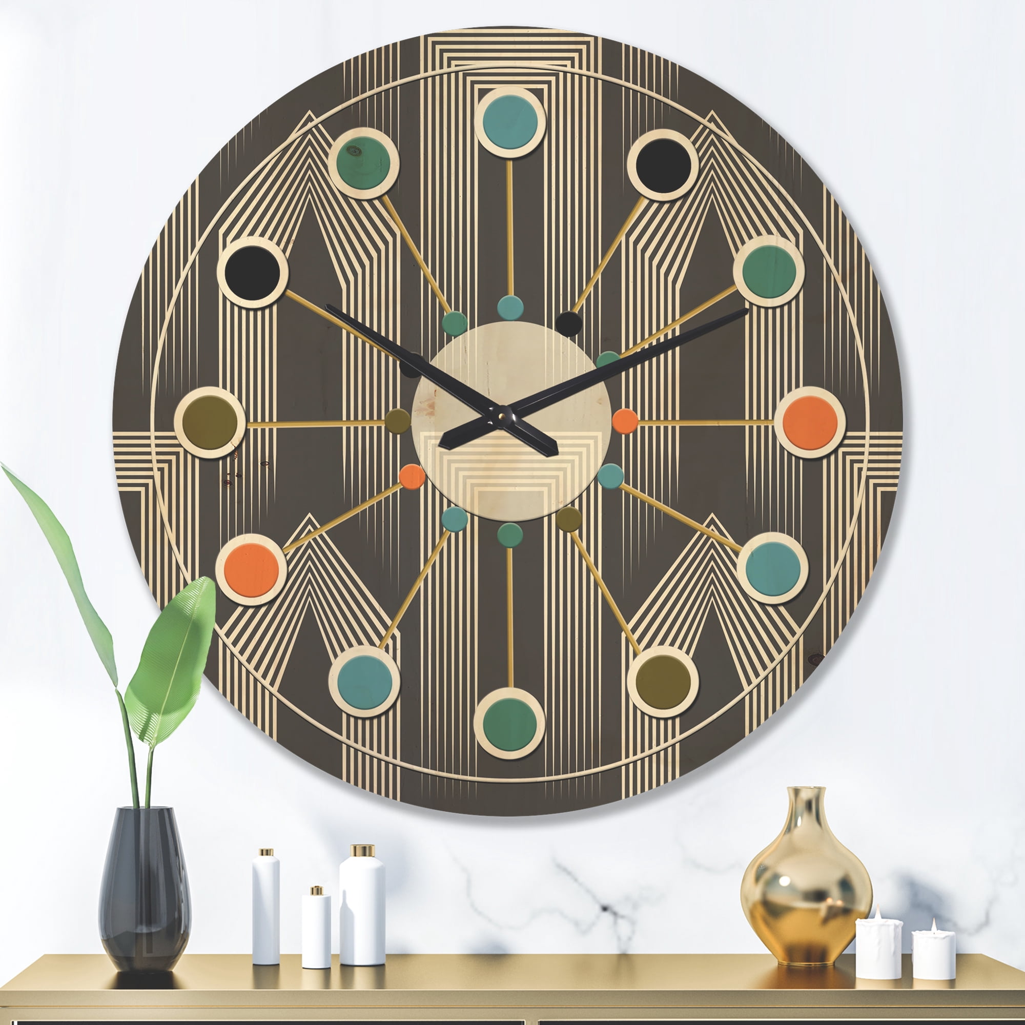 Designart 'Mimimal Monochrome Design III' Mid-Century Modern Wood Wall Clock