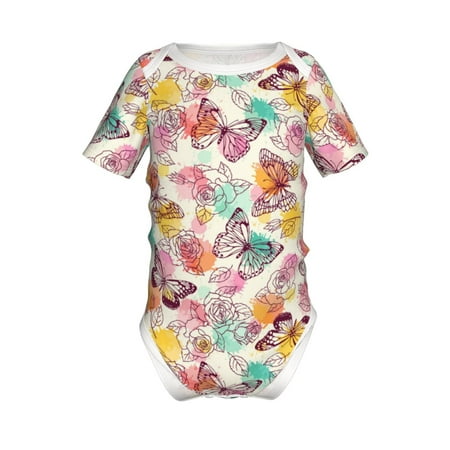 

Adobk Butterflies and Roses Print Baby Climbing Clothes Jumpsuit Rompers Classic Rompers Child Short sleeve Bodysuits-12 Months