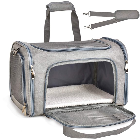 Cat Carrier for Medium, Airline Approved Double Curtain Soft Cat Carrier, Pet Carrier for Home Outdoor Travel, 17 in Portable Pet Handbag (TeamSky)