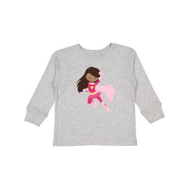 Inktastic African American Girl, Superhero Girl, Pink Cape Girls Long Sleeve Toddler T-Shirt