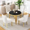 thumbnail image 3 of 5-Piece Round Dining Table Set, Modern Glass Table Irregular Table Legs, and 4 Velvet Tufted Chairs for Kitchens, Living Rooms, Small Spaces, 3 of 9