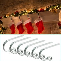 6-Piece Metal Christmas Stocking Holder Set - Non-Slip Mantel Hooks for Fireplace, 6.29x3.93 inch, Silver Finish