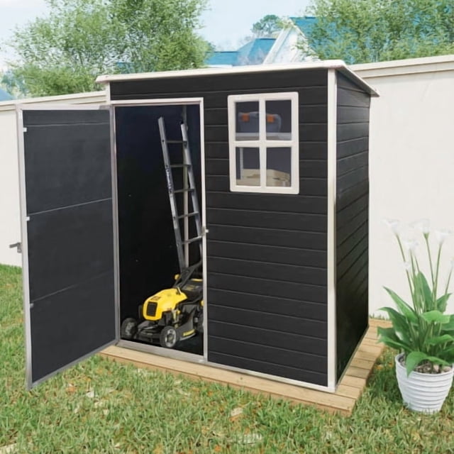 Remise de Rangement Extérieure en Plastique 5 Pi x 3 Pi avec Plancher, Noir