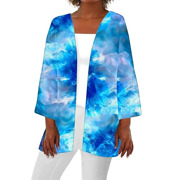 Hvyesh 3/4 Sleeve Cardigan for Women 2024 Chiffon Kimono Cardigan Soft 3/4 Sleeve Open Front Cardigan Loose Casual Cover Ups