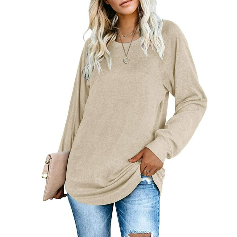 HSMQHJWE Same Day Delivery Items Prime Clothes Tee For Women Sleeve Shirts  Winter Blouses Womens Long Tops Casual Low Tunic Fall High Women'S Blouse