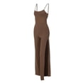 thumbnail image 6 of HXWCHs Women's One Piece Jumpsuit, Women's Summer Backless Solid Color Jumpsuit with Split Pants and Adjustable Suspender Straps L Brown, 6 of 8