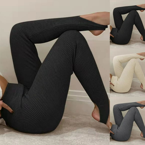 CFLVAEK Black Stirrup Leggings Women Casual Ribbed Knit Yoga Pants Comfy High Waisted Tummy Control Pilates Legging Solid Color Stretch Athletic Pants Black XXL