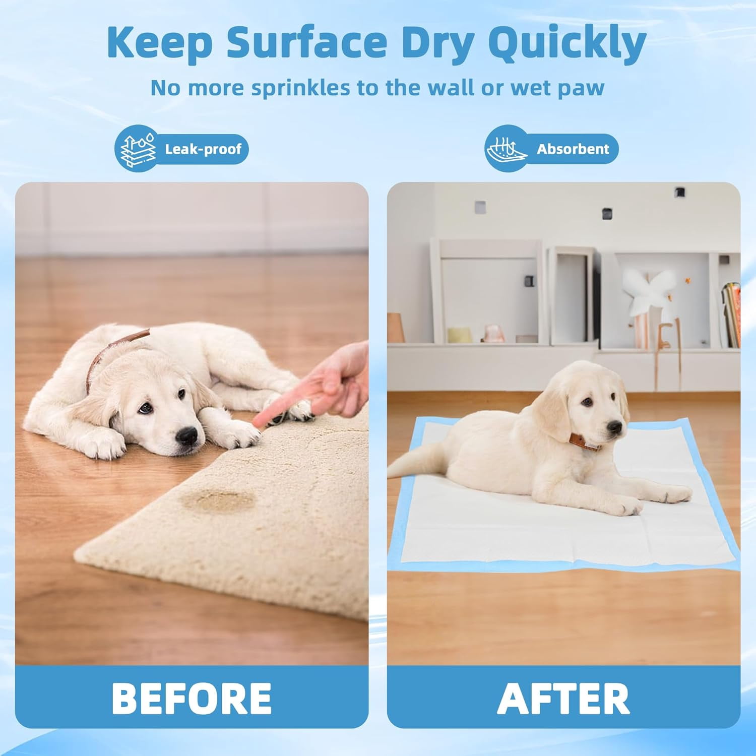 Puppy Pads 24"x36", Disposable Pee Pads for Dogs, Leak-Proof & Super Absorbent, Thicken Potty Training Pads for Doggie Cats Rabbits, Quick Dry Pet Piddle Pad
