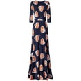 thumbnail image 2 of Bon Rosy, Women's, 3/4 Sleeve V-Neck Printed Maxi Faux Wrap Dress, Navy Orange, S, 2 of 3