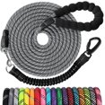 thumbnail image 1 of Long Dog Leash 10 FT: Heavy Duty Rope Leashes for Dogs Training with Swivel Lockable Hook Reflective Threads Bungee and Padded Handle - Dog Lead for Large Small Medium Dogs Outside Walking Hiking Grey, 1 of 7