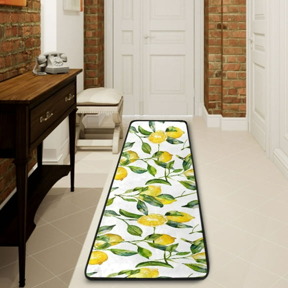 Ryvnso Lemon and Leaves Hallway Runner Rugs Floor Carpet Non Slip Entryway Mat 2' x 6'