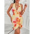thumbnail image 6 of Yellow Base Orange Blossom Floral Halter Neck Mini Dress With Ruched Waist And Ruffle Hem, 6 of 6