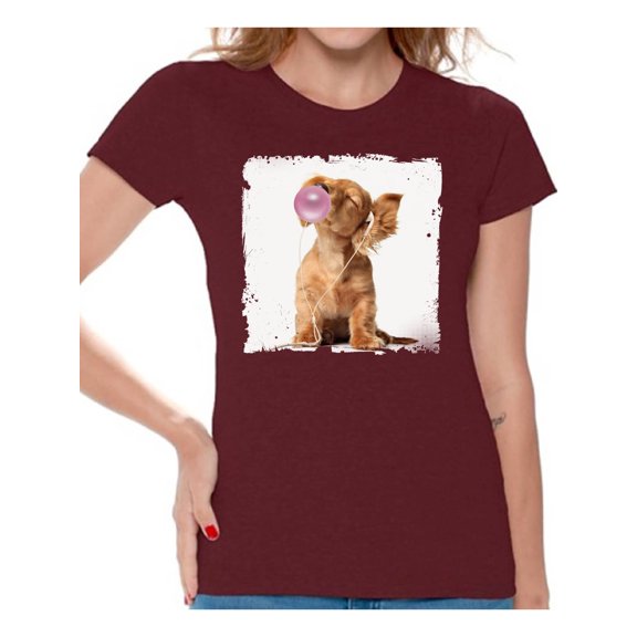 Awkward Styles Puppy T-Shirt for Woman Funny Dog Shirt Gifts for Her Cute Animal T Shirt Dog Shirt Women T Shirt Dog Blowing Gum T Shirt Animal Clothes Animal Lovers Gifts for Her Dog Clothing
