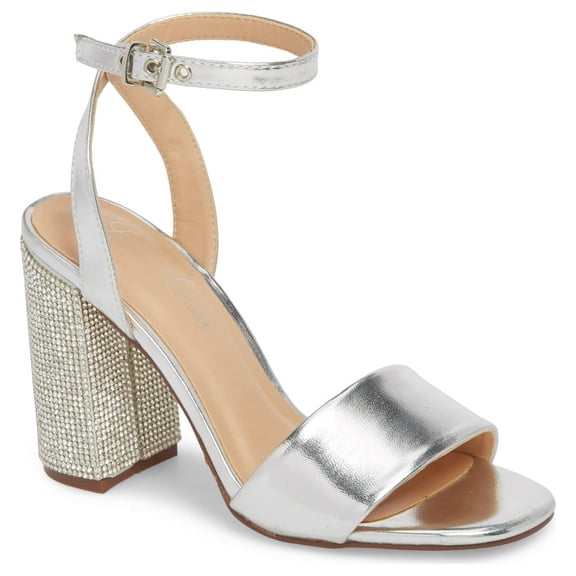 Lauren Lorraine Julia Silver Sandal Crystal Mid Heel Formal Prom Dress Pumps (8.5)