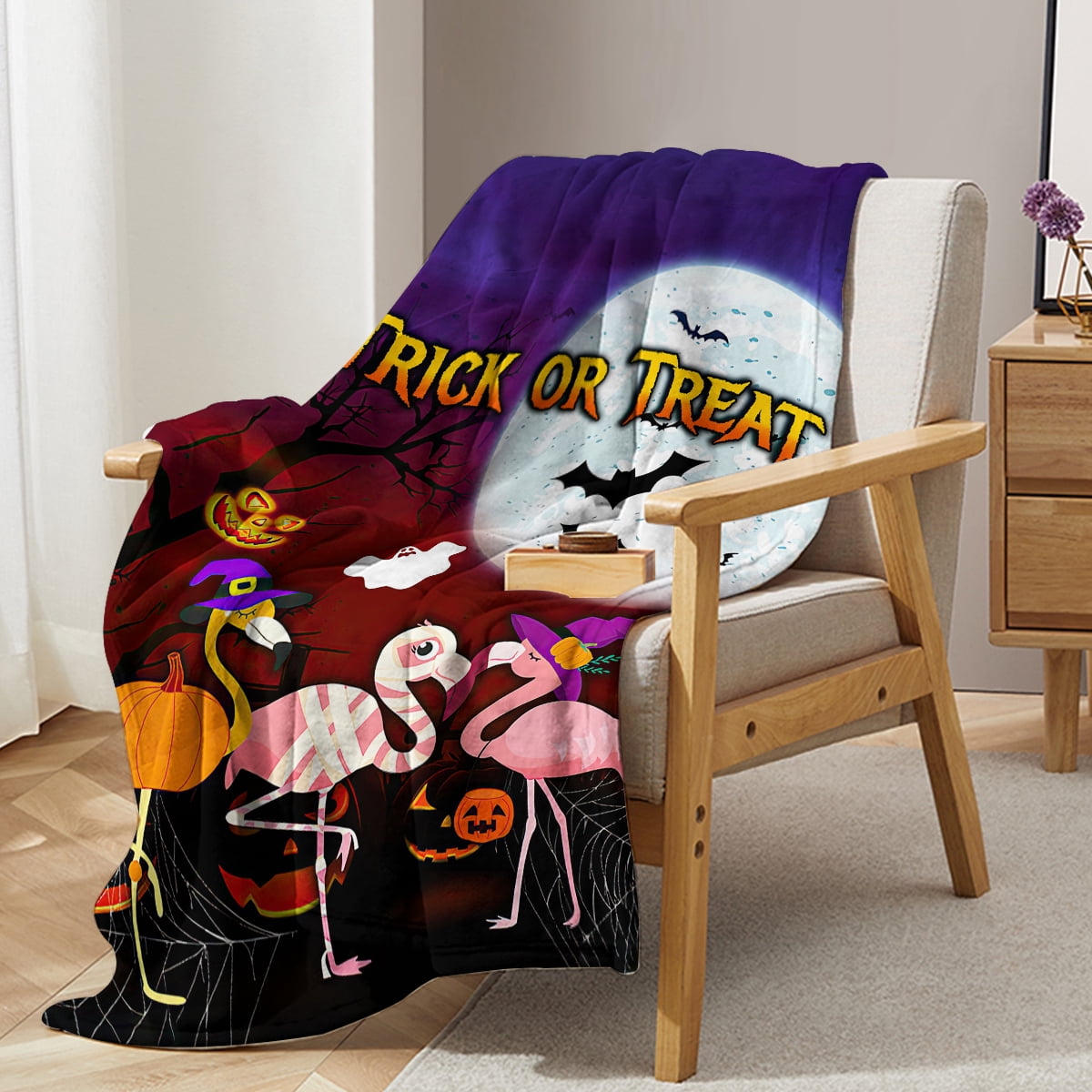Halloween Cartoon Flamingo Flannel Blanket - Soft, Scenic, Lightweight, Suitable for Sofa, Office, Bed, Nature, Travel Four-season Gift, Variety 60*80cm