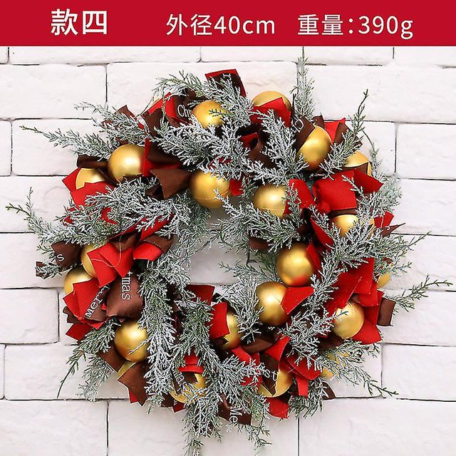 Adeeing Corona de Navidad para puerta de entrada, corona de puerta de Navidad con cinta roja y verde, adornos de bola roja para puerta, ventana, manto, decoración navideña para interiores y