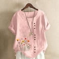 thumbnail image 2 of Staron Hauts d'Été pour Femmes 2025 Liquidation Grande Taille Tunique Habillée Hauts Amples Coton Lin Col Rond T-Shirts Décontractés Tendance Manches Courtes Roulées Hauts d'Été Floraux, 2 of 4