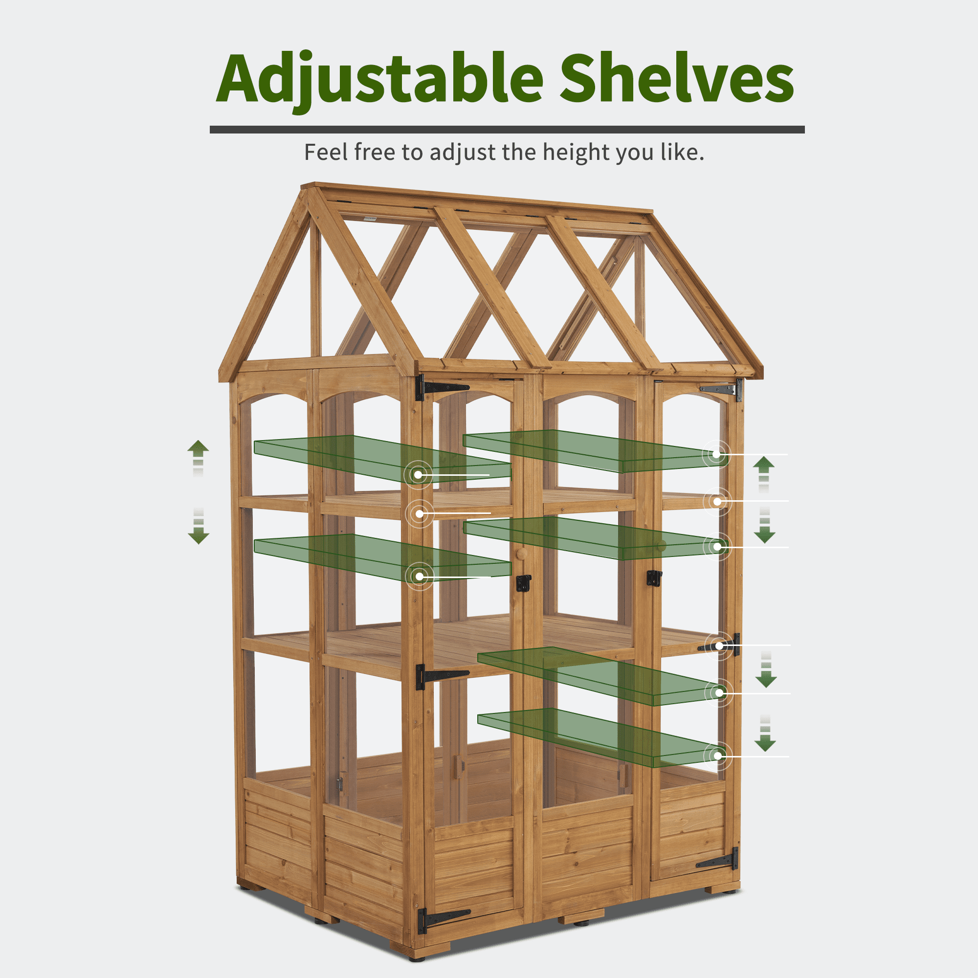 MCombo 48" x 38.8" x 83.9" Wooden Greenhouse with Adjustable Roof Vent and 8 Lockable Door for Backyard Outdoor Use,