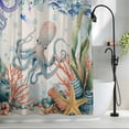 thumbnail image 2 of Octopus Coastal Small Stall Shower Curtain, Waterproof Shower Curtains for Bathroom, Summer Nautical Starfish Coral Beige Washable Fabric Bath Curtain for Bathtub Decoration with Hooks 36x78 Inches, 2 of 9