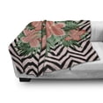 thumbnail image 2 of Hibiscus Soft Flannel Fleece Throw Blanket, Tropical Floral Graphic on Chevron, Cozy Plush for Indoor and Outdoor Use, 60" x 80", Coral Multicolor, by Ambesonne, 2 of 5