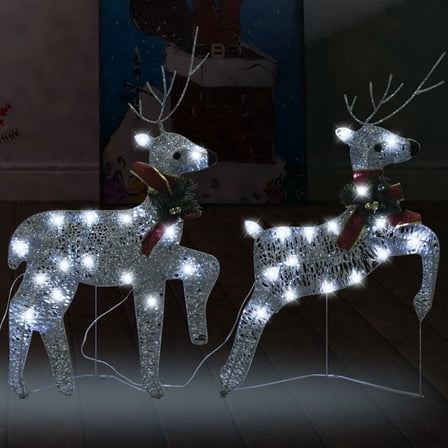 Benjara Outdoor 40 LED Light Reindeer Christmas Decoration Set of 2, Metal