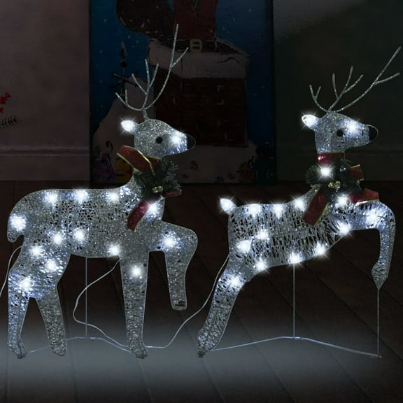 Benjara Outdoor 40 LED Light Reindeer Christmas Decoration Set of 2, Metal