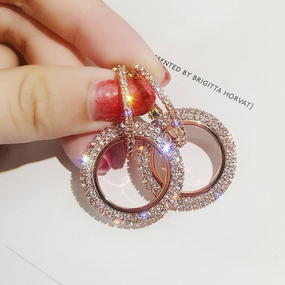 Latrodar New Fashion Round Diamond Earrings Women Gold Rosegold Glitter Stu Rose Gold up to 60% Off